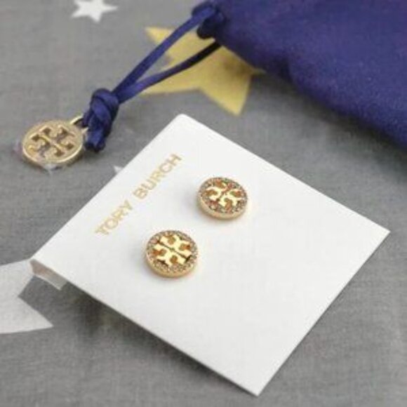 Tory Burch Miller Pavé Stud Earrings in Gold - Picture 5 of 5